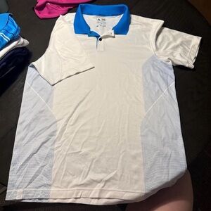 adidas White Polo Shirt with Blue Collar